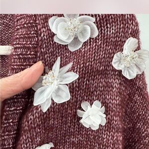 NWT C&C California Maroon Sweater with White Floral Accents large